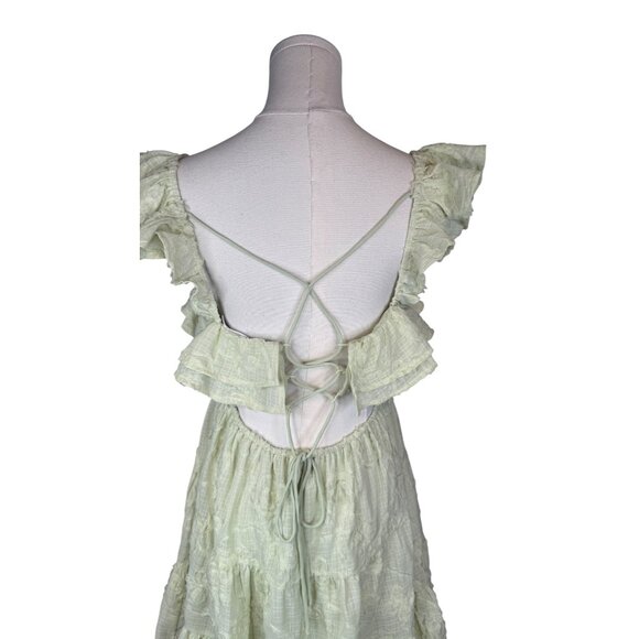 NWT All In Favor Medium Pistachio Ruffled Mini Dress Open Back & Adjustable Tie - Picture 10 of 16